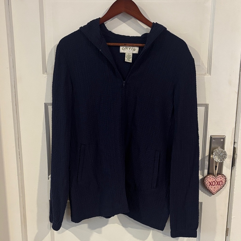 Orvis Navy Textured Zip-Up Jacket